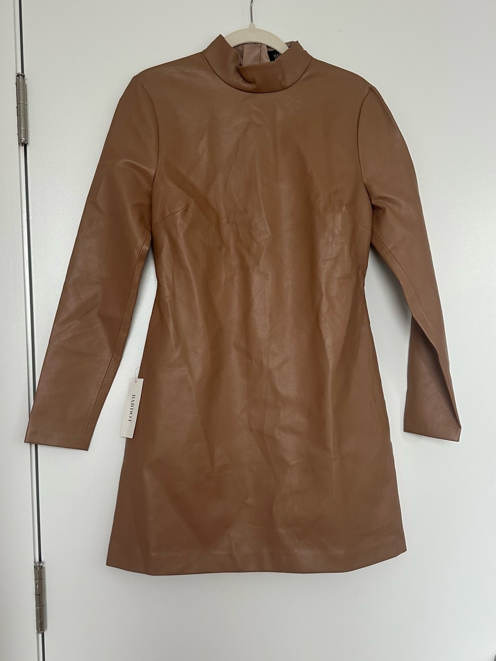 Bardot Camel Brown Harley Faux Leather Long Sleeve Minidress